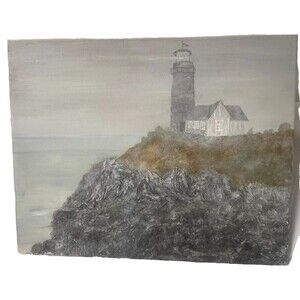 Hand Painted Original  Painting On Canvas Lighthouse Heavily Textured Sea Waves